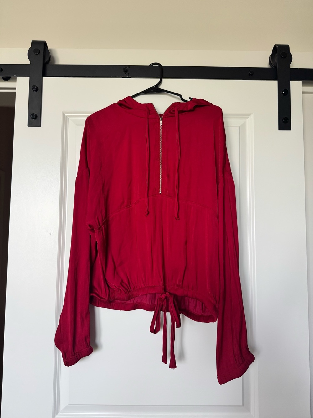 Naked Zebra Bright Red Satin Zip-Front Top